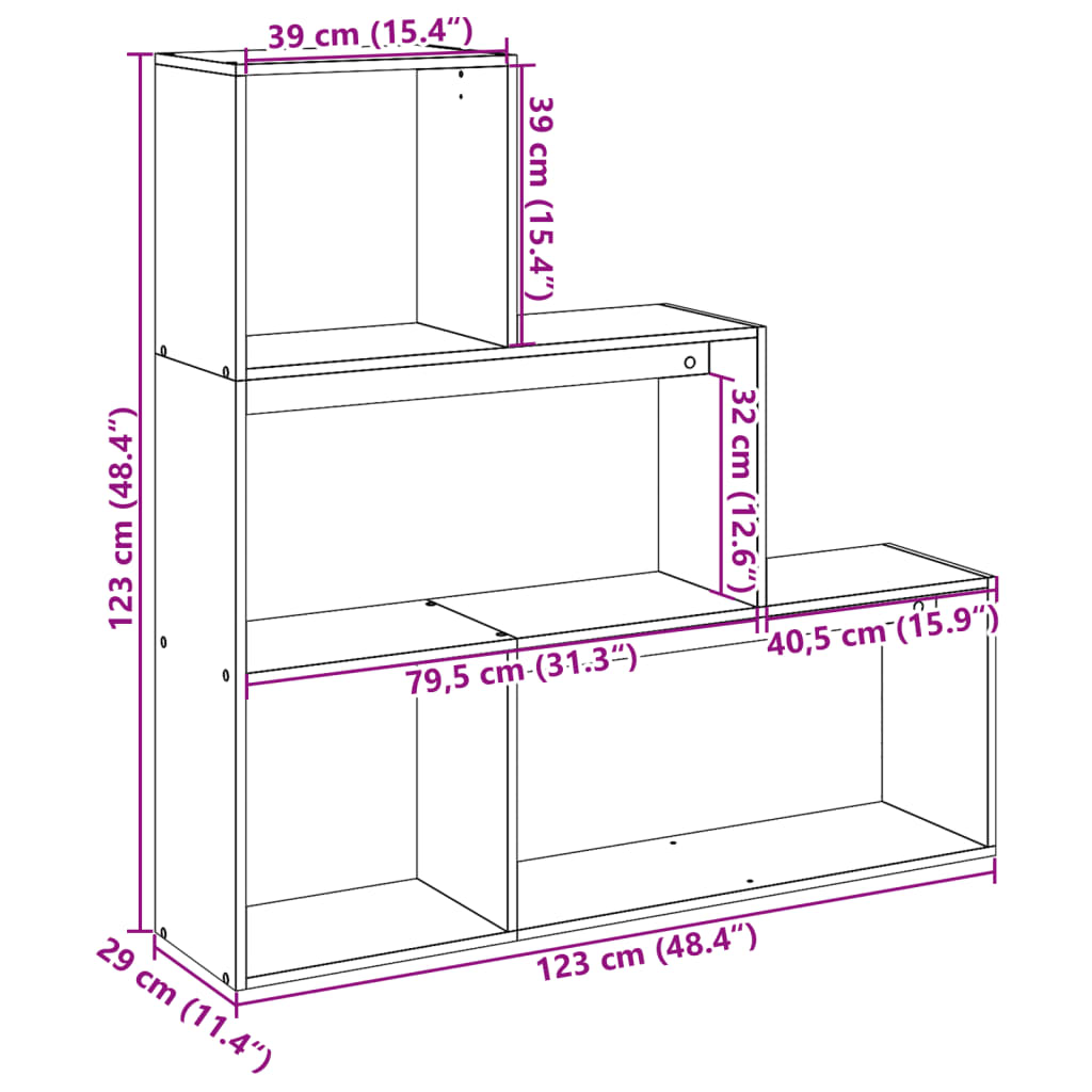 Libreria Divisorio 3Piani Grigio Cemento 123x29x123 Truciolato