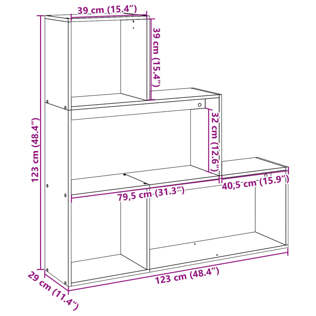 Libreria Divisoria 3Ripiani Rovere Fumo 123x29x123cm Truciolato