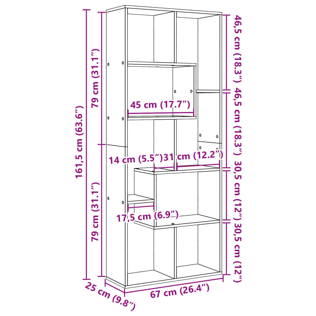 Libreria Divisorio Rovere Fumo 67x25x161,5 cm in Truciolato