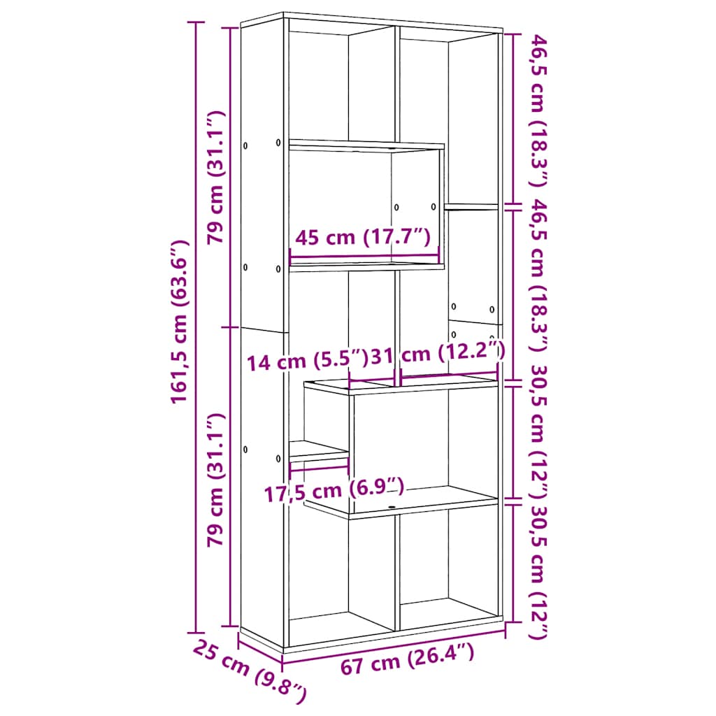 Libreria Divisorio Rovere Artigianale 67x25x161,5 cm Truciolato | homemem39