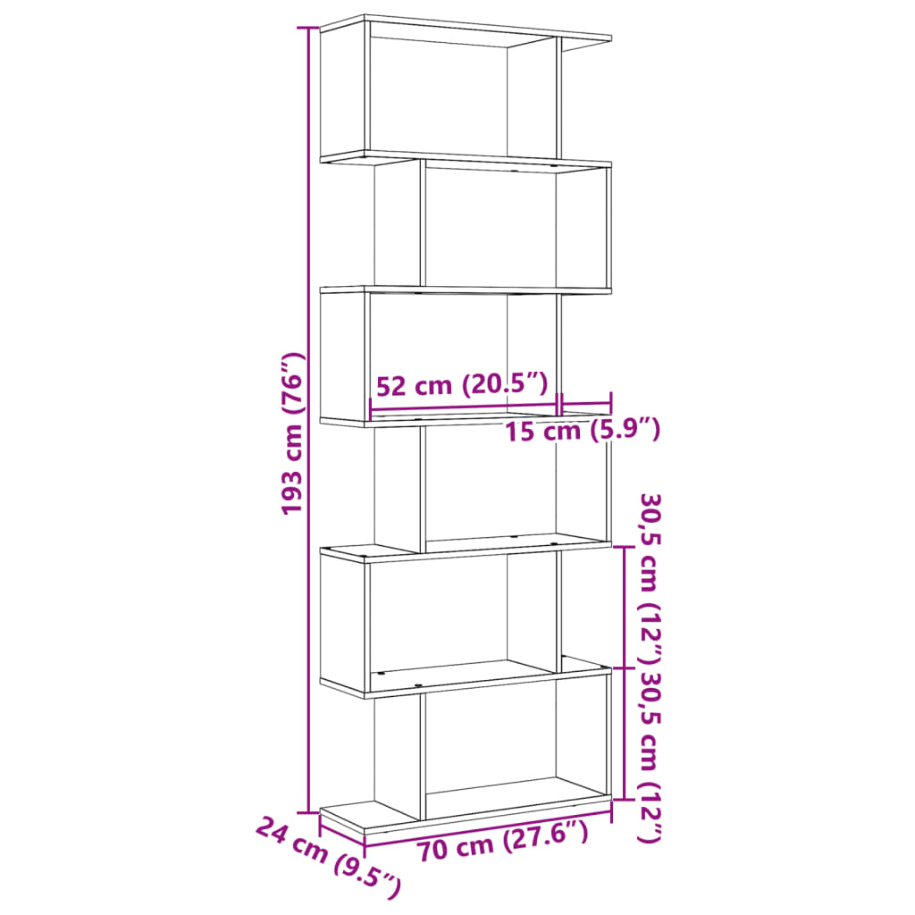 Libreria Divisorio 6 Ripiani Bianca 70x24x193 cm in Truciolato