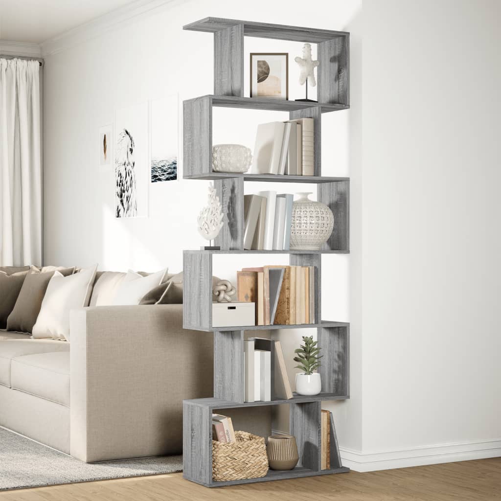 Libreria Divisorio 6Piani Grigio Sonoma 70x24x193cm Truciolato