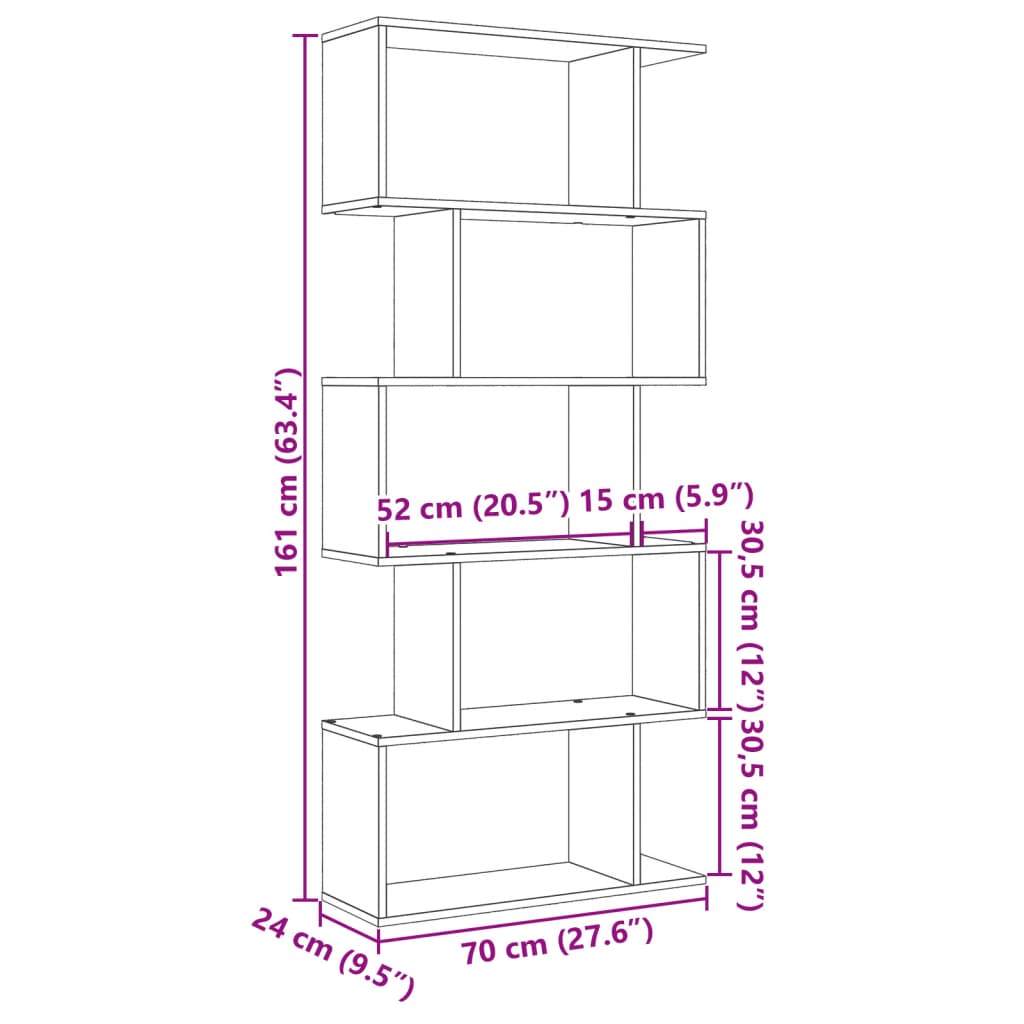 Libreria Divisorio 5 Ripiani Bianca 70x24x161 cm in Truciolato