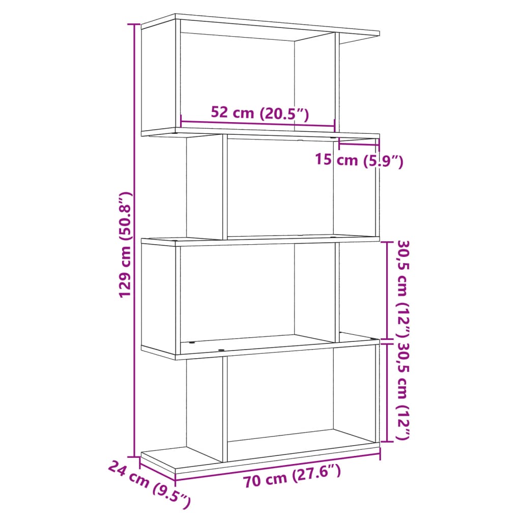 Libreria Divisorio 4 Ripiani Bianca 70x24x129 cm in Truciolato