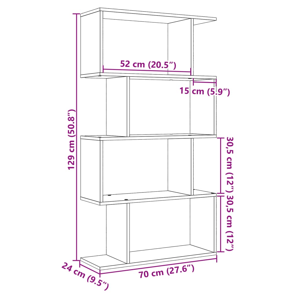 Libreria Divisorio 4 Ripiani Sonoma 70x24x129 cm in Truciolato