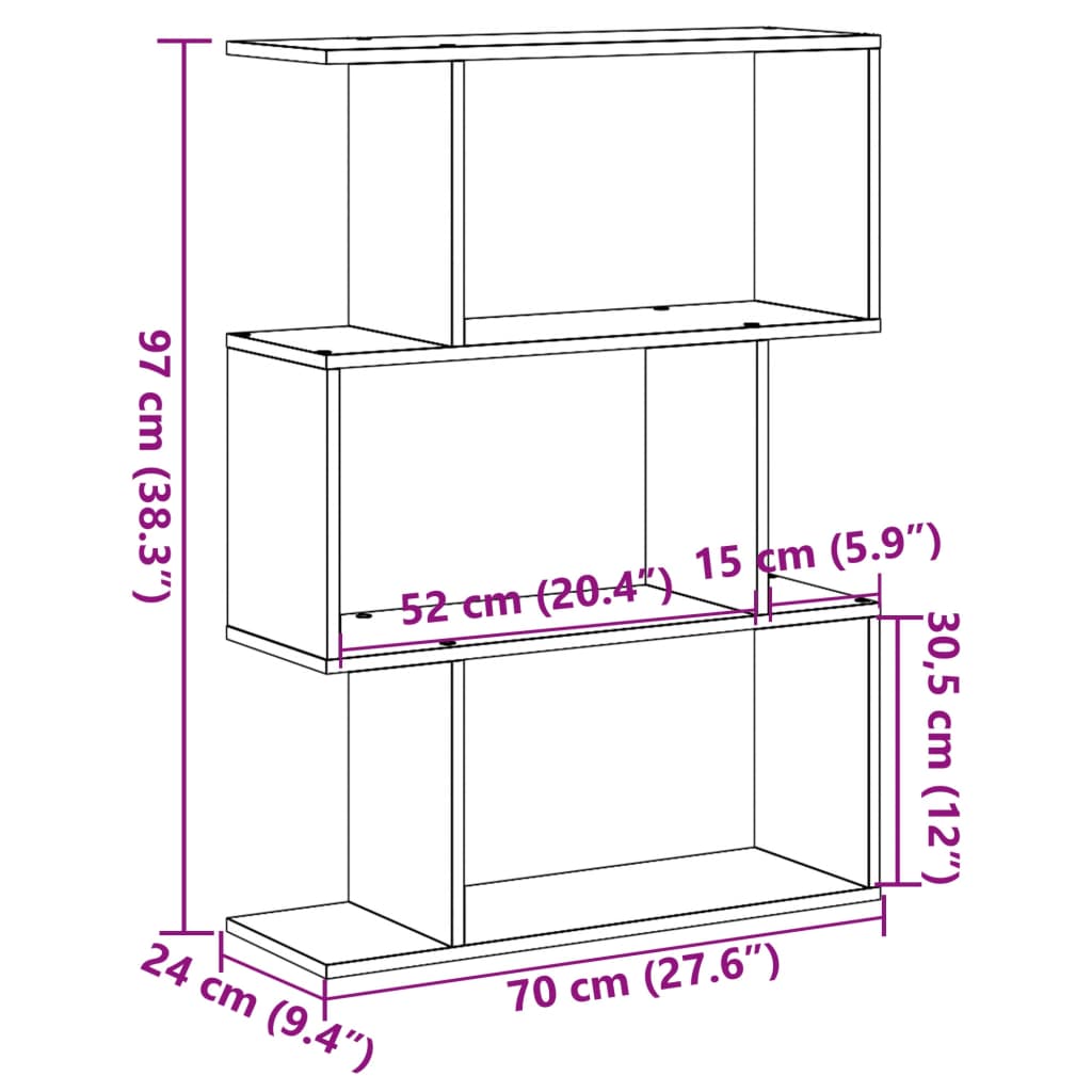 Libreria Divisorio 3Piani Grigio Sonoma 70x24x97 cm Truciolato | homemem39