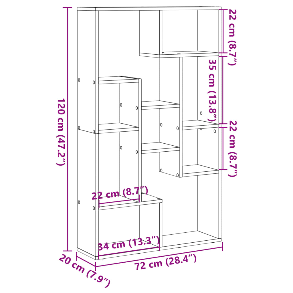 Libreria Grigio Cemento 72x20x120 cm in Truciolato