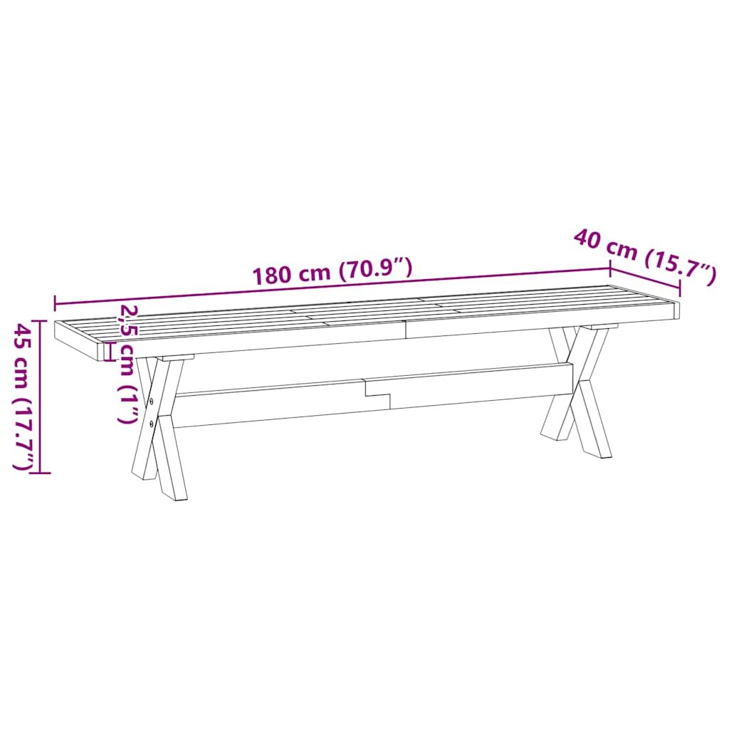 Panca Pranzo NOAIN Gambe a Forma X 180x40x45 cm Legno Massello | homemem39
