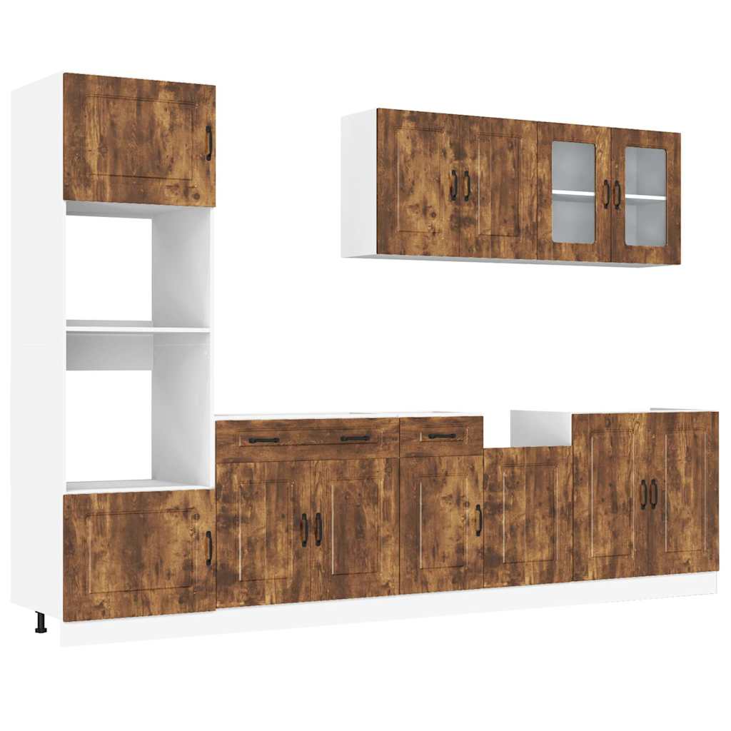 Set Mobili da Cucina 7 pz Kalmar Rovere Fumo Legno Multistrato | homemem39