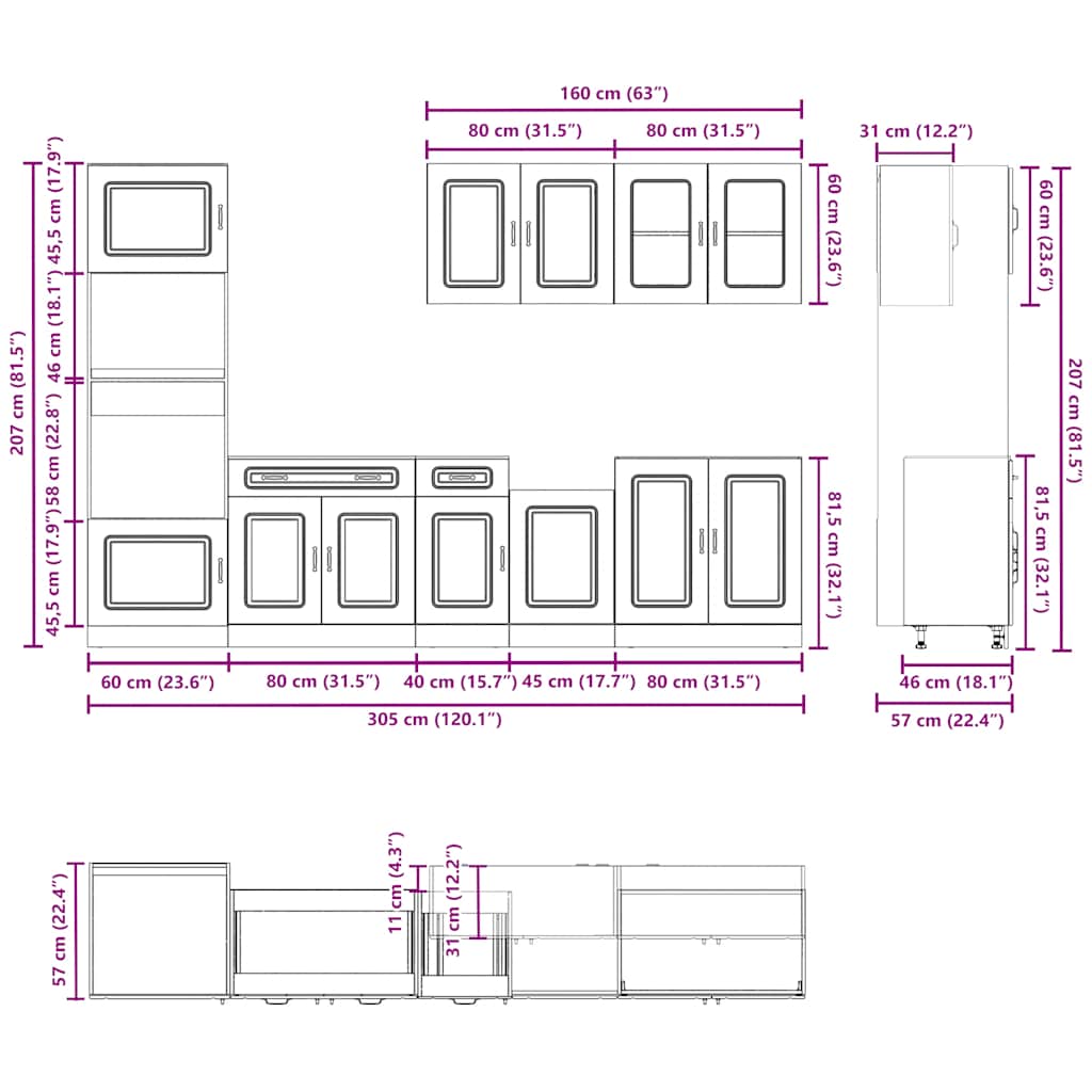 Set Mobili da Cucina 7 pz Kalmar Grigio Sonoma in Truciolato - homemem39