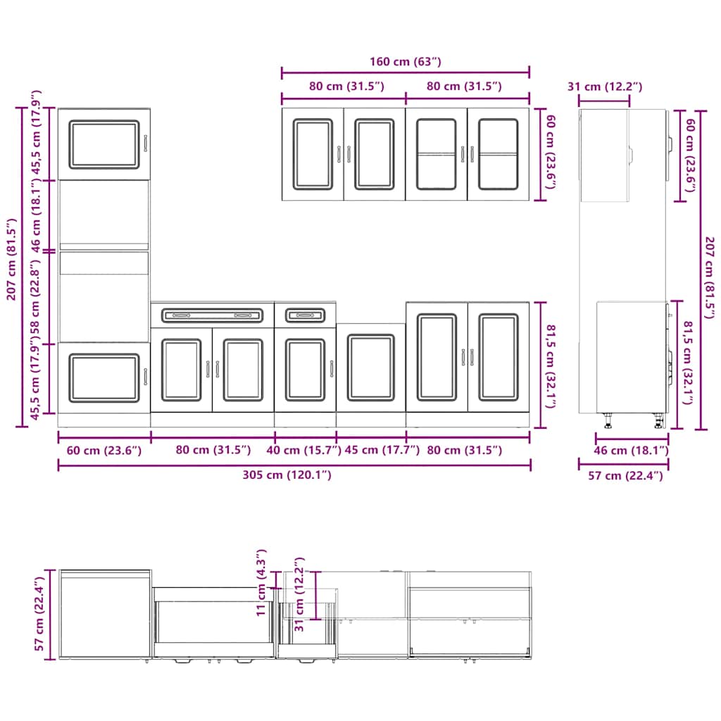 Set Mobili da Cucina 7 pz Kalmar Rovere Artigianale Truciolato - homemem39
