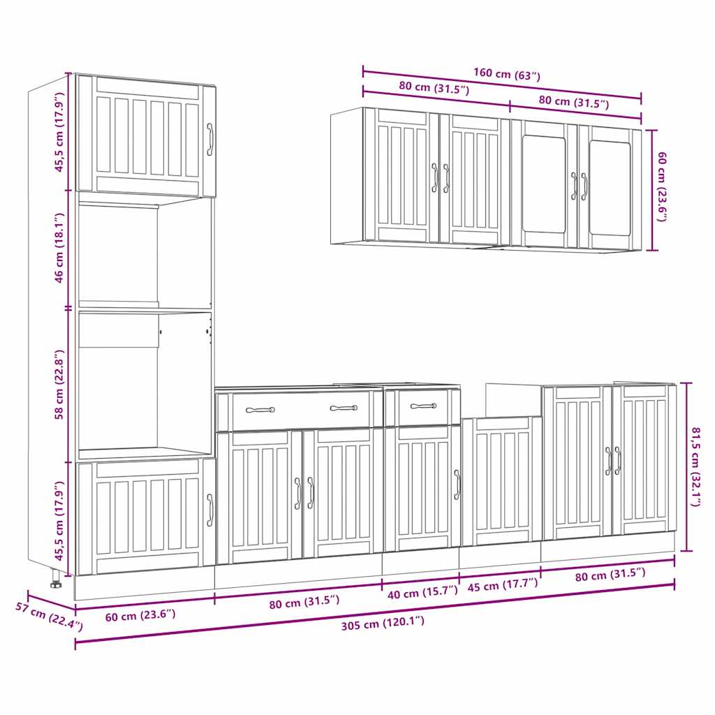 Set Mobili da Cucina 7 pz Kalmar Legno Vecchio in Truciolato | homemem39