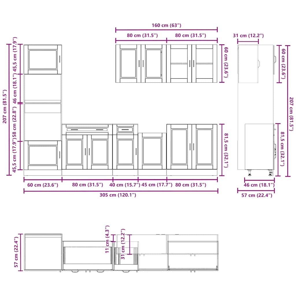 Set Mobili da Cucina 7 pz Porto Neri Legno Multistrato | homemem39