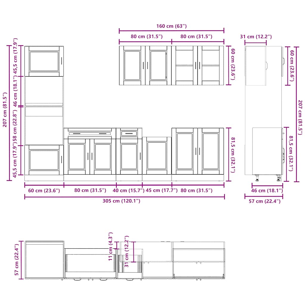 Set Mobili da Cucina 7 pz Porto Legno Vecchio in Truciolato | homemem39