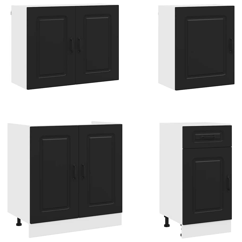 Set Mobili da Cucina 7 pz Kalmar Neri Legno Multistrato