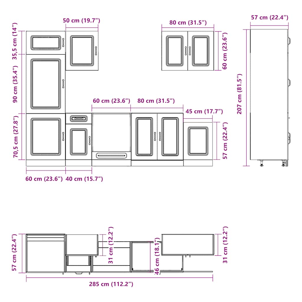 Set Mobili da Cucina 7 pz Kalmar Neri Legno Multistrato | homemem39
