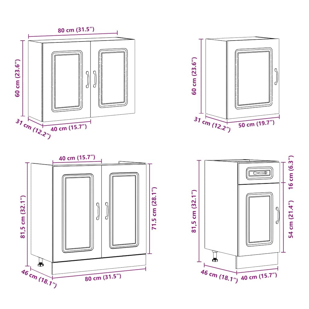 Set Mobili da Cucina 7 pz Kalmar Neri Legno Multistrato | homemem39