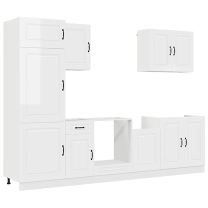 Set Mobili da Cucina 7 pz Kalmar Bianchi Lucido in Truciolato