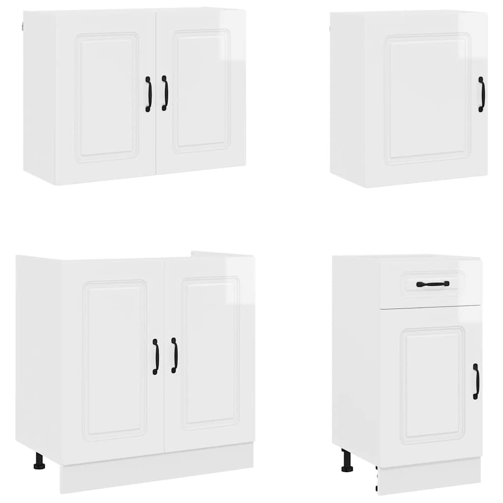 Set Mobili da Cucina 7 pz Kalmar Bianchi Lucido in Truciolato