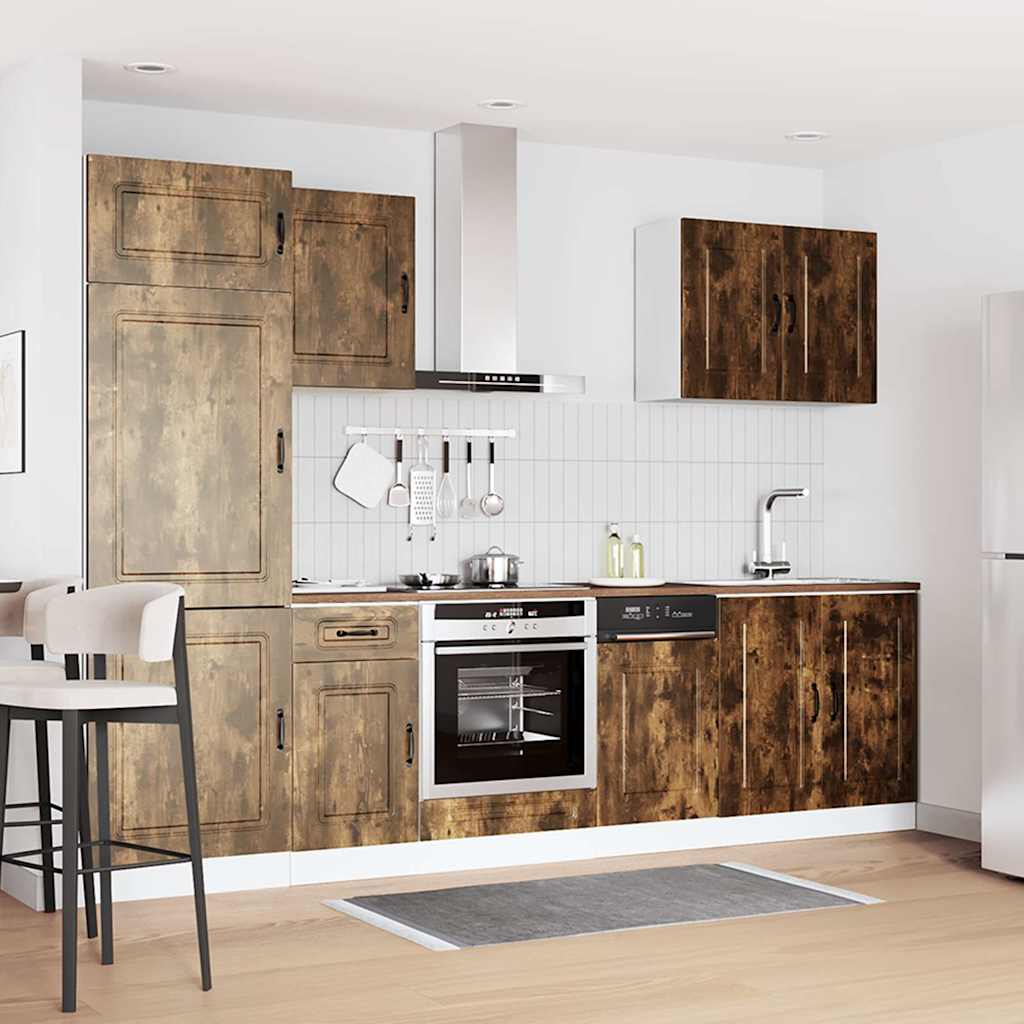 Set Mobili da Cucina 7 pz Kalmar Rovere Fumo Legno Multistrato | homemem39