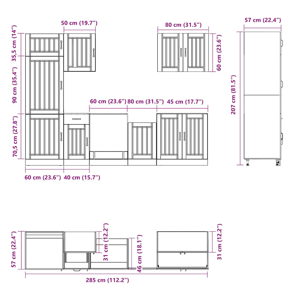 Set Mobili da Cucina 7 pz Lucca Bianco Legno Multistrato | homemem39