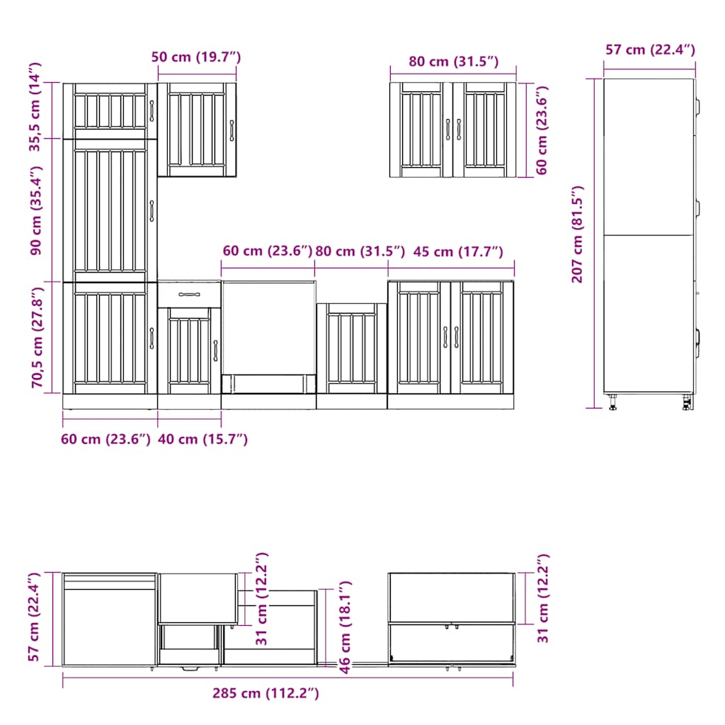 Set Mobili da Cucina 7 pz Lucca Rovere Fumo Legno Multistrato | homemem39