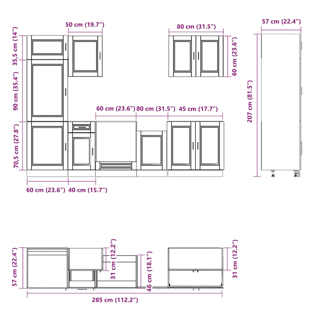 Set Mobili da Cucina 7 pz Porto Neri Legno Multistrato | homemem39