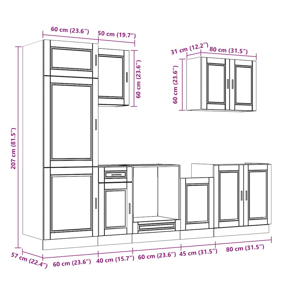 Set Mobili da Cucina 7 pz Porto Neri Legno Multistrato | homemem39
