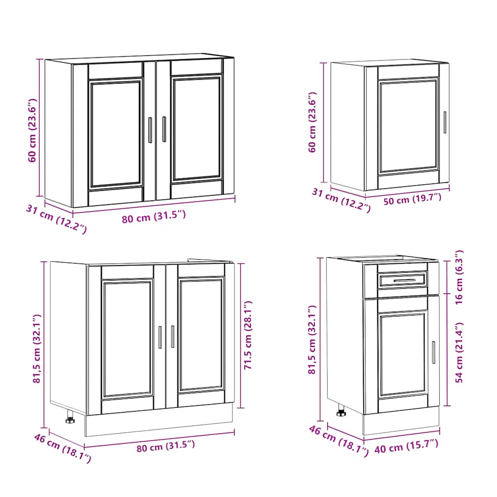 Set Mobili da Cucina 7 pz Porto Rovere Fumo Legno Multistrato | homemem39