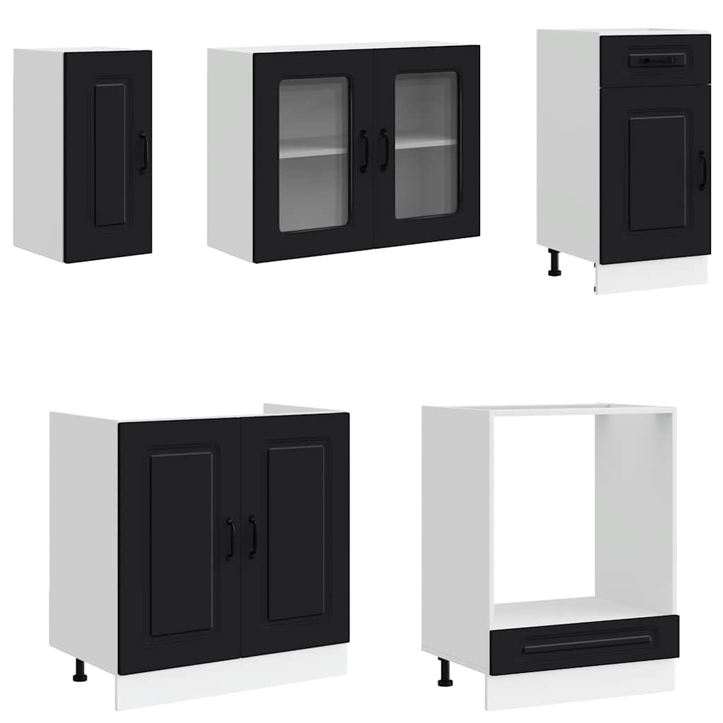 Set Mobili da Cucina 8 pz Kalmar Neri Legno Multistrato