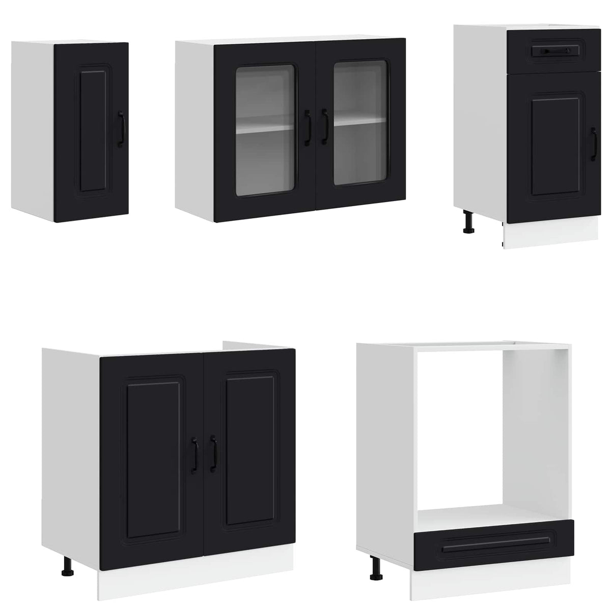Set Mobili da Cucina 8 pz Kalmar Neri Legno Multistrato