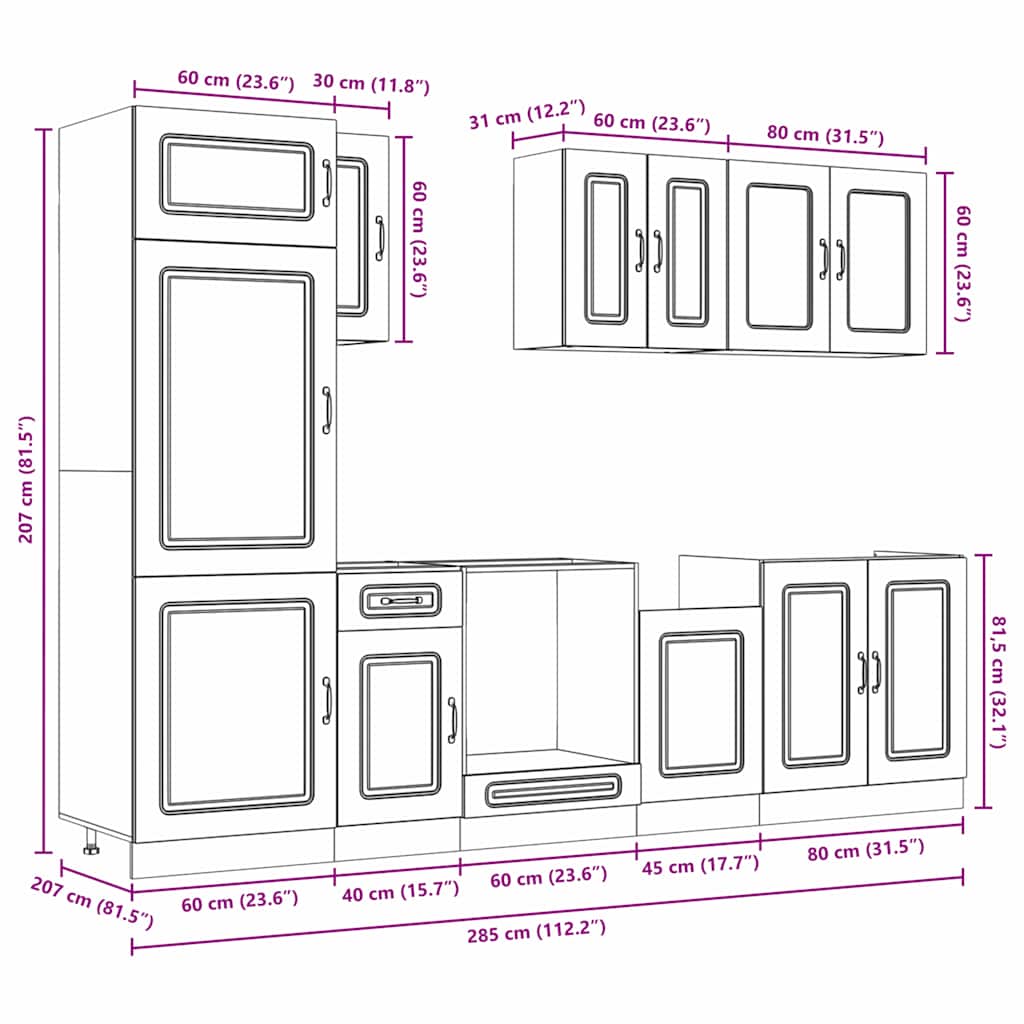 Set Mobili da Cucina 8 pz Kalmar Grigio Cemento in Truciolato | homemem39