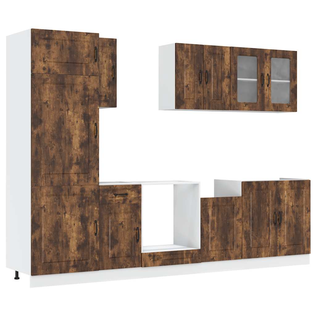 Set Mobili da Cucina 8 pz Kalmar Rovere Fumo Legno Multistrato | homemem39