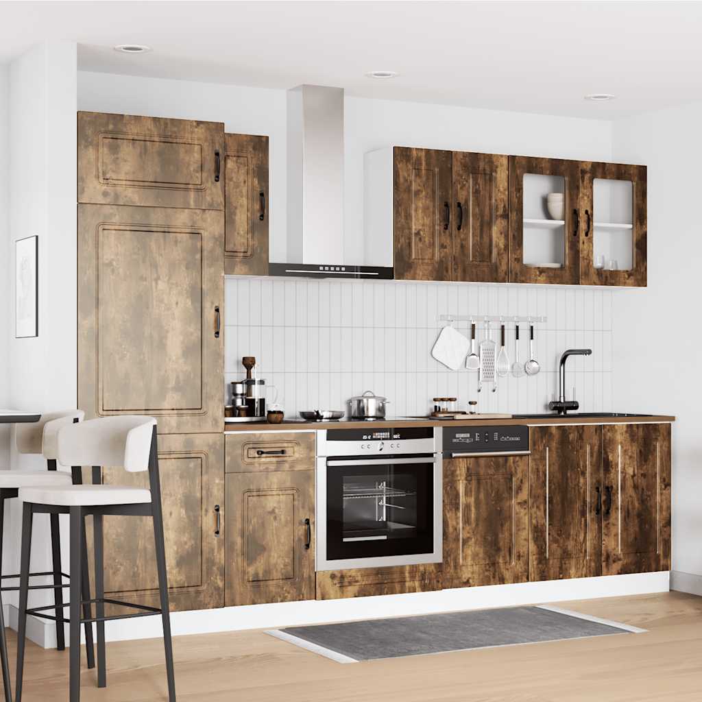 Set Mobili da Cucina 8 pz Kalmar Rovere Fumo Legno Multistrato | homemem39
