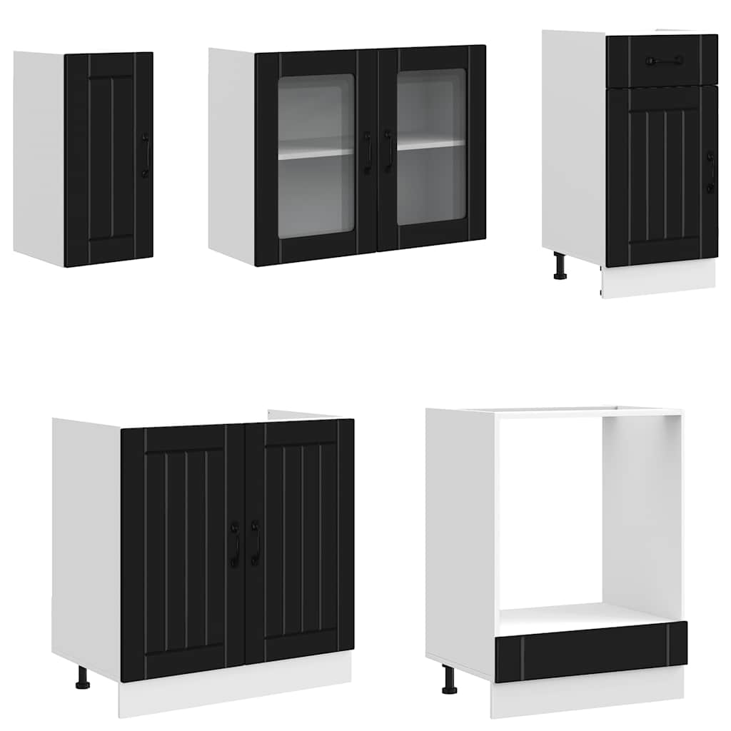 Set Mobili da Cucina 8 pz Kalmar Neri Legno Multistrato