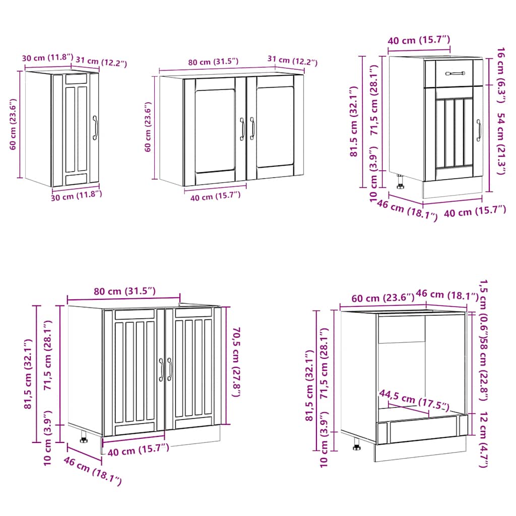 Set Mobili da Cucina 8 pz Kalmar Neri Legno Multistrato | homemem39