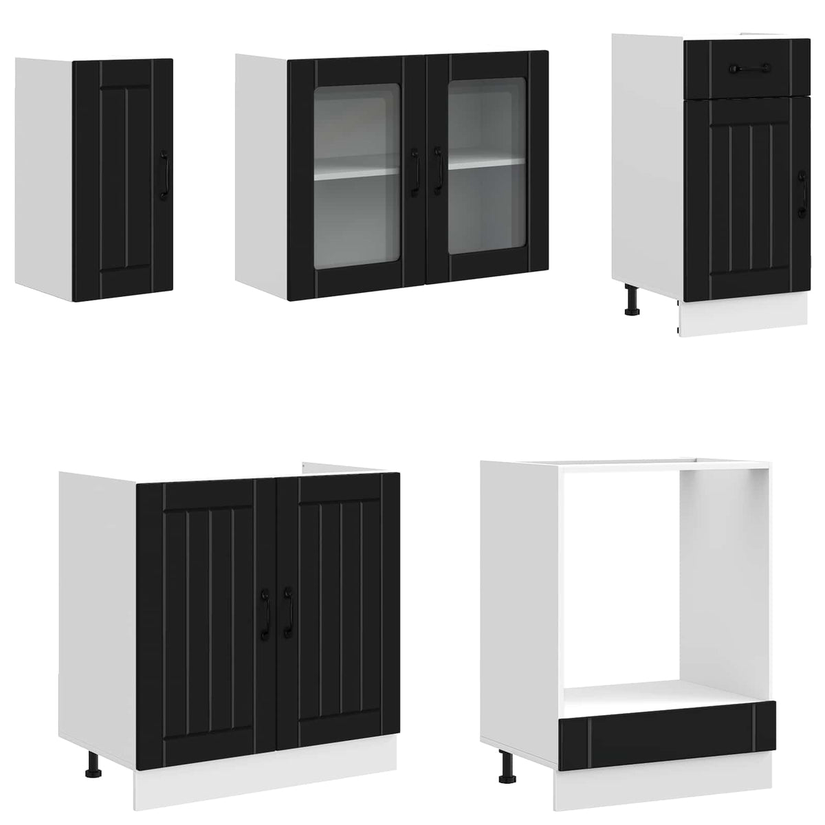 Set Mobili da Cucina 8 pz Kalmar Neri Legno Multistrato