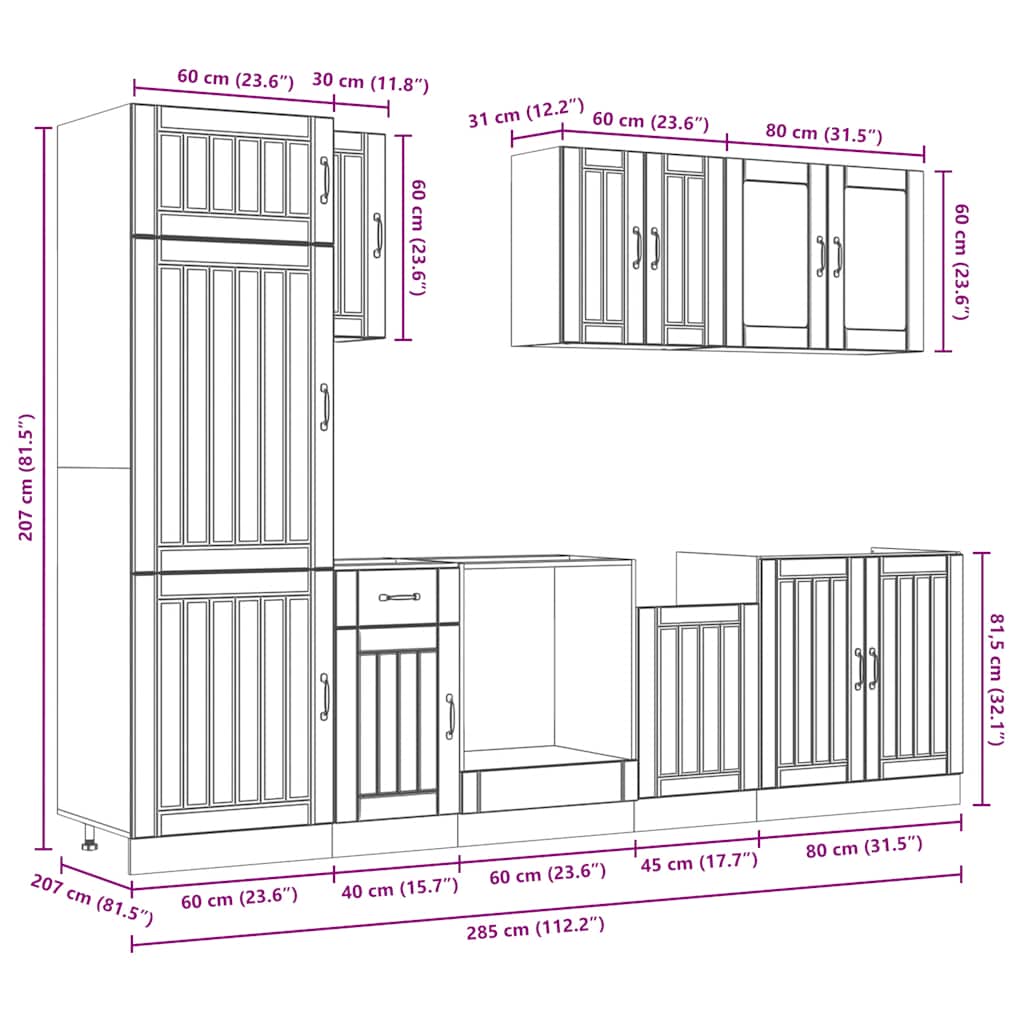 Set Mobili da Cucina 8 pz Lucca Grigio Cemento in Truciolato | homemem39