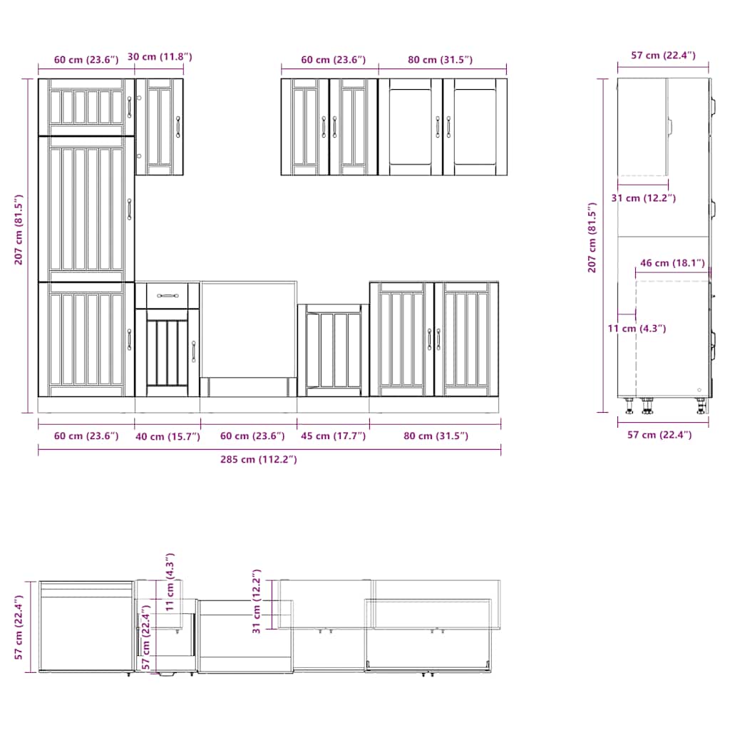 Set Mobili da Cucina 8 pz Kalmar Legno Vecchio in Truciolato | homemem39