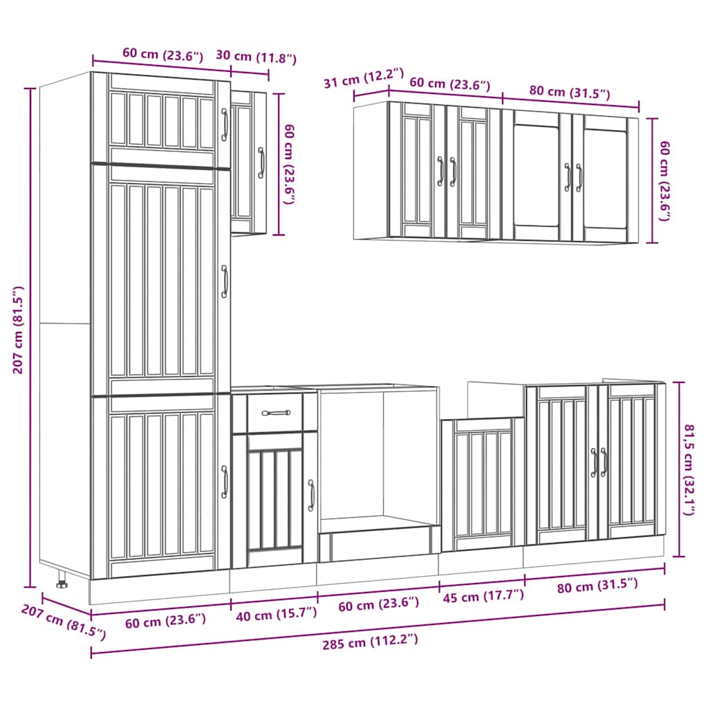 Set Mobili da Cucina 8 pz Kalmar Legno Vecchio in Truciolato | homemem39