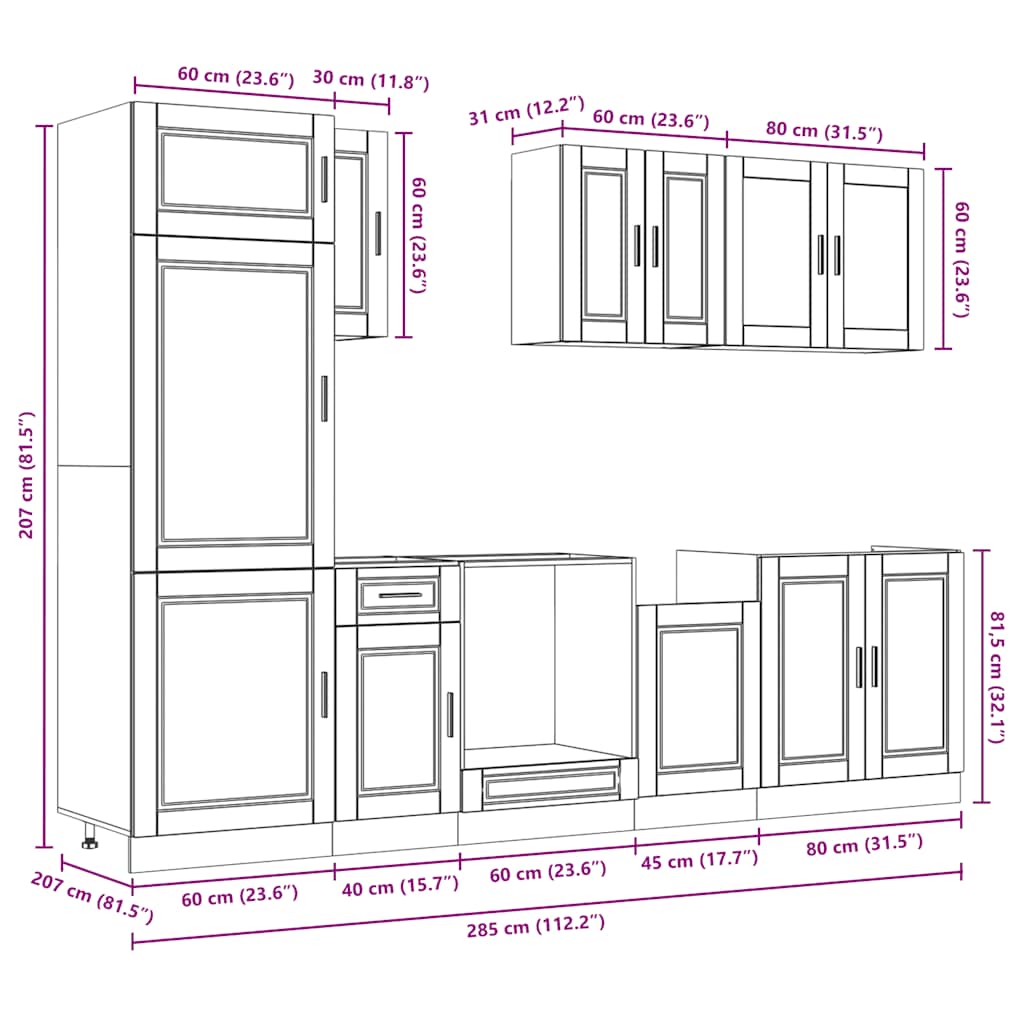 Set Mobili da Cucina 8 pz Porto Neri Legno Multistrato | homemem39