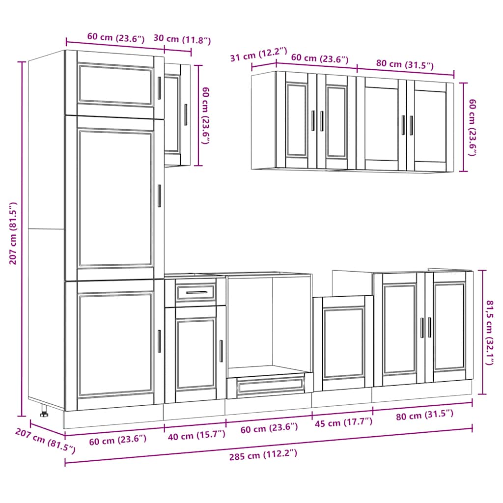 Set Mobili da Cucina 8 pz Kalmar Grigio Cemento in Truciolato | homemem39