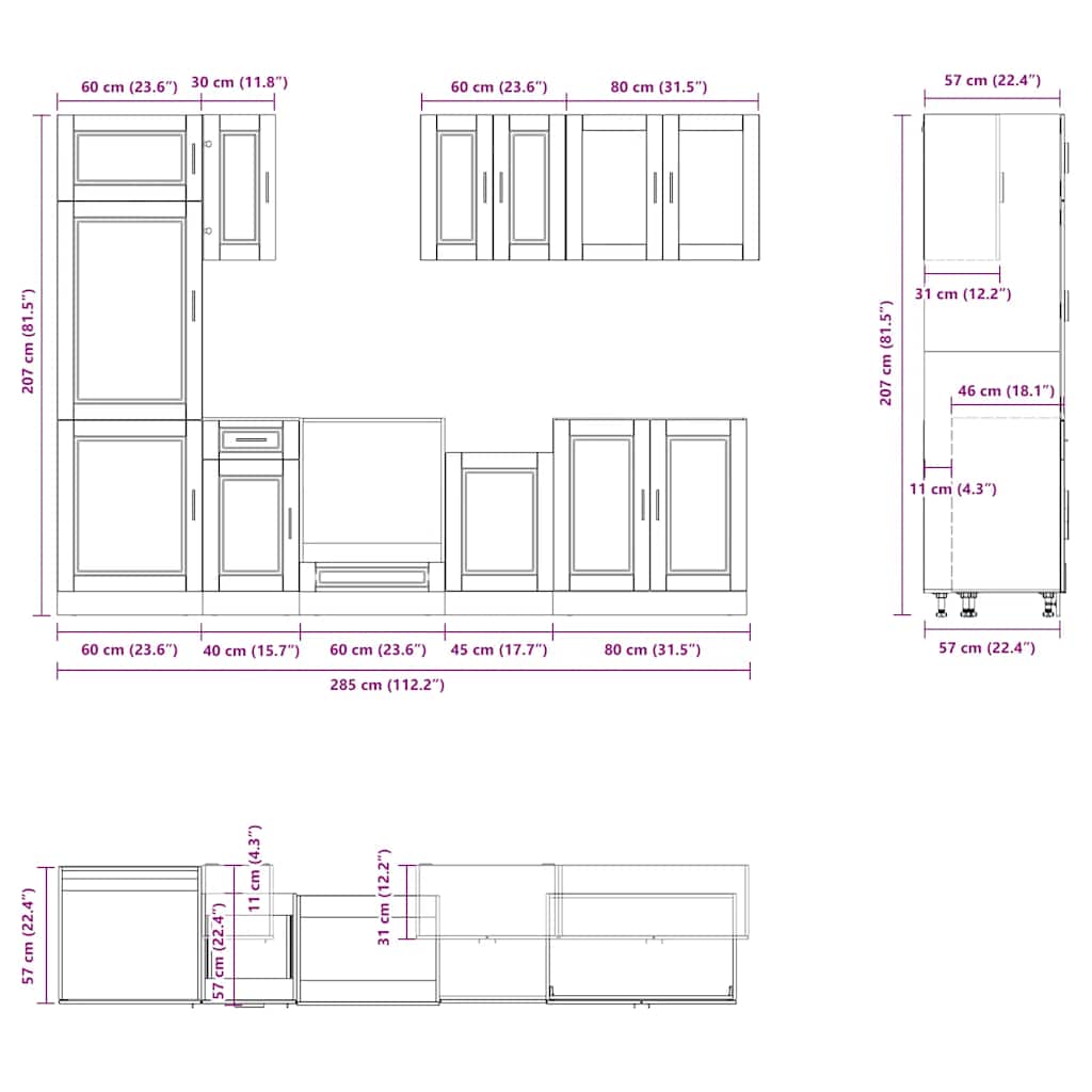 Set Mobili da Cucina 8 pz Kalmar Rovere Marrone in Truciolato | homemem39