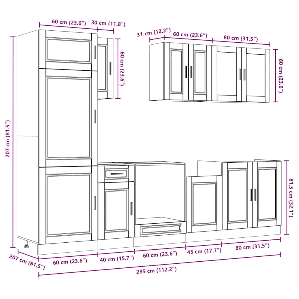 Set Mobili da Cucina 8 pz Kalmar Legno Vecchio in Truciolato | homemem39