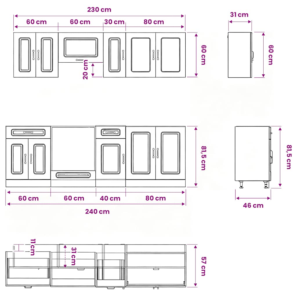 Set Mobili da Cucina 8 pz Kalmar Grigio Cemento in Truciolato