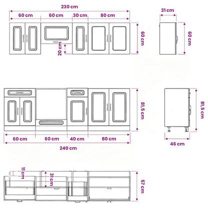 Set Mobili da Cucina 8 pz Kalmar Grigio Cemento in Truciolato