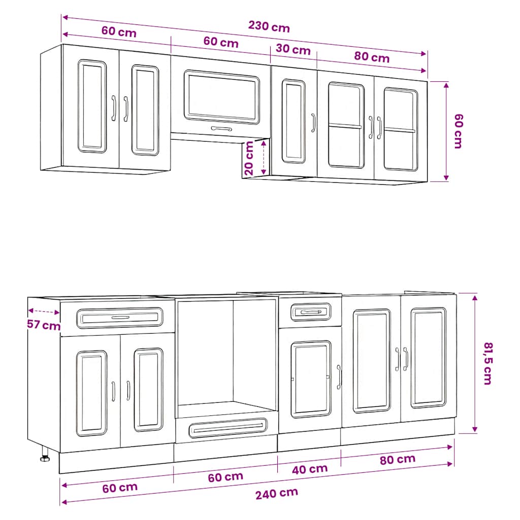Set Mobili da Cucina 8 pz Kalmar Grigio Cemento in Truciolato