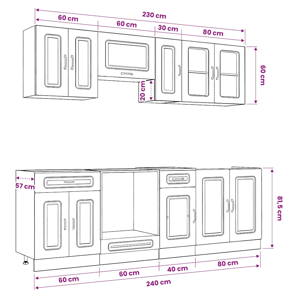 Set Mobili da Cucina 8 pz Kalmar Rovere Fumo Legno Multistrato