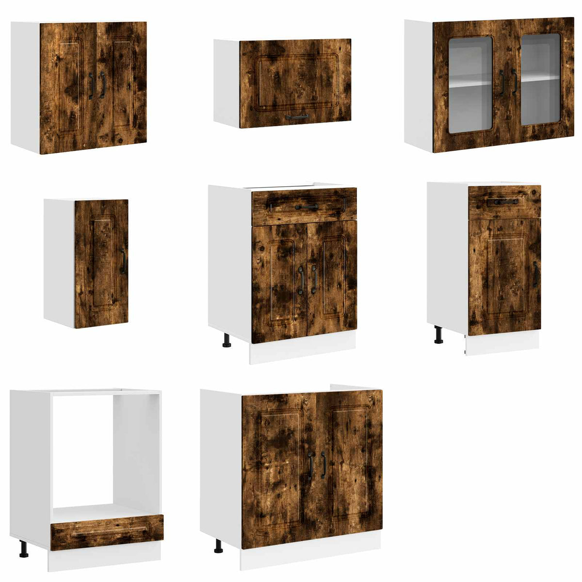 Set Mobili da Cucina 8 pz Kalmar Rovere Fumo Legno Multistrato