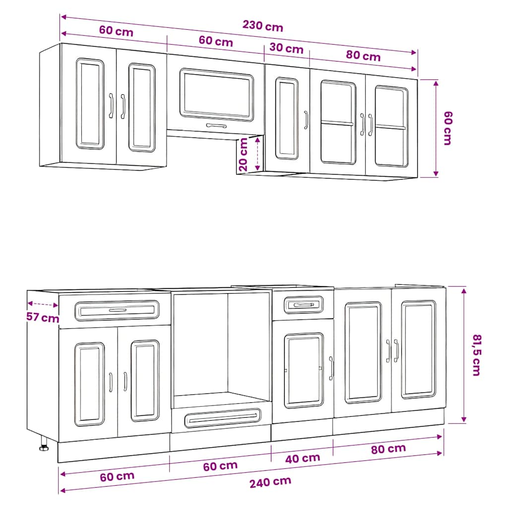 Set Mobili da Cucina 8 pz Kalmar Legno Vecchio in Truciolato